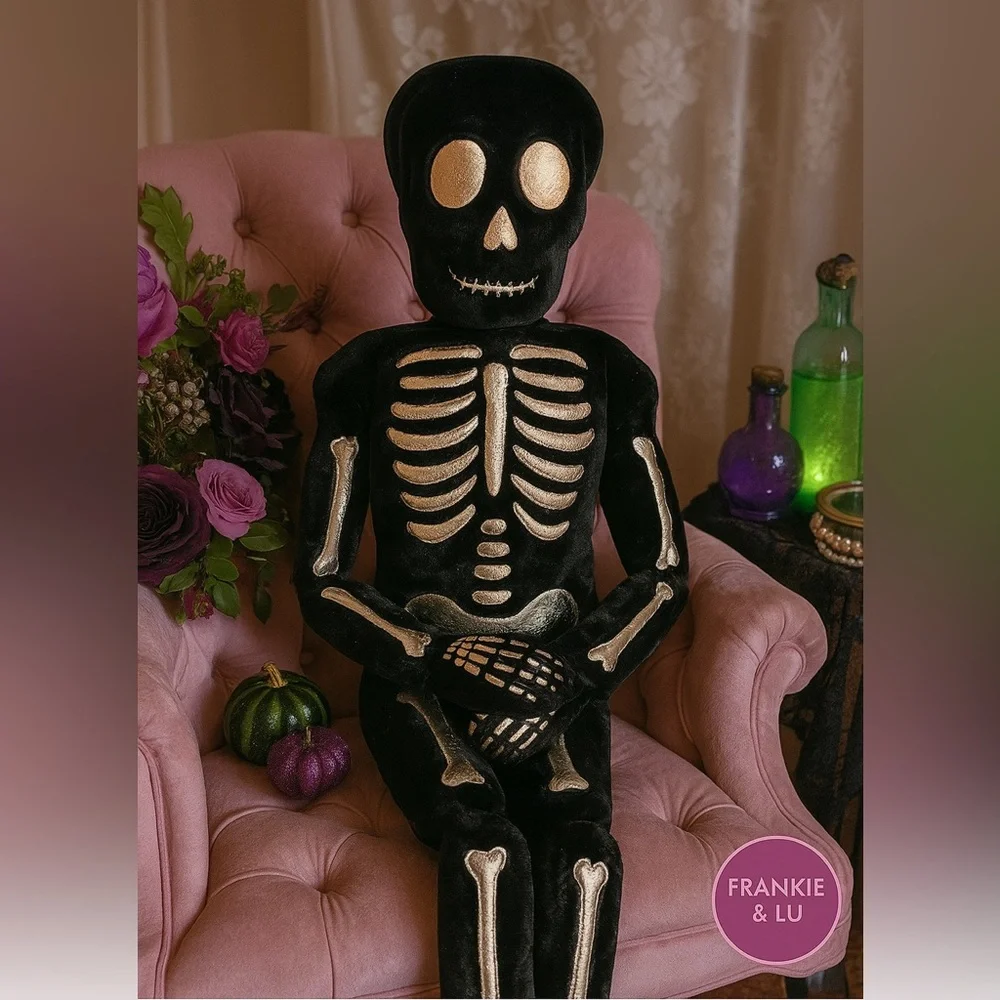 Isaac Mizrahi 5 Ft Black Gold Skeleton Body Pillow NWT